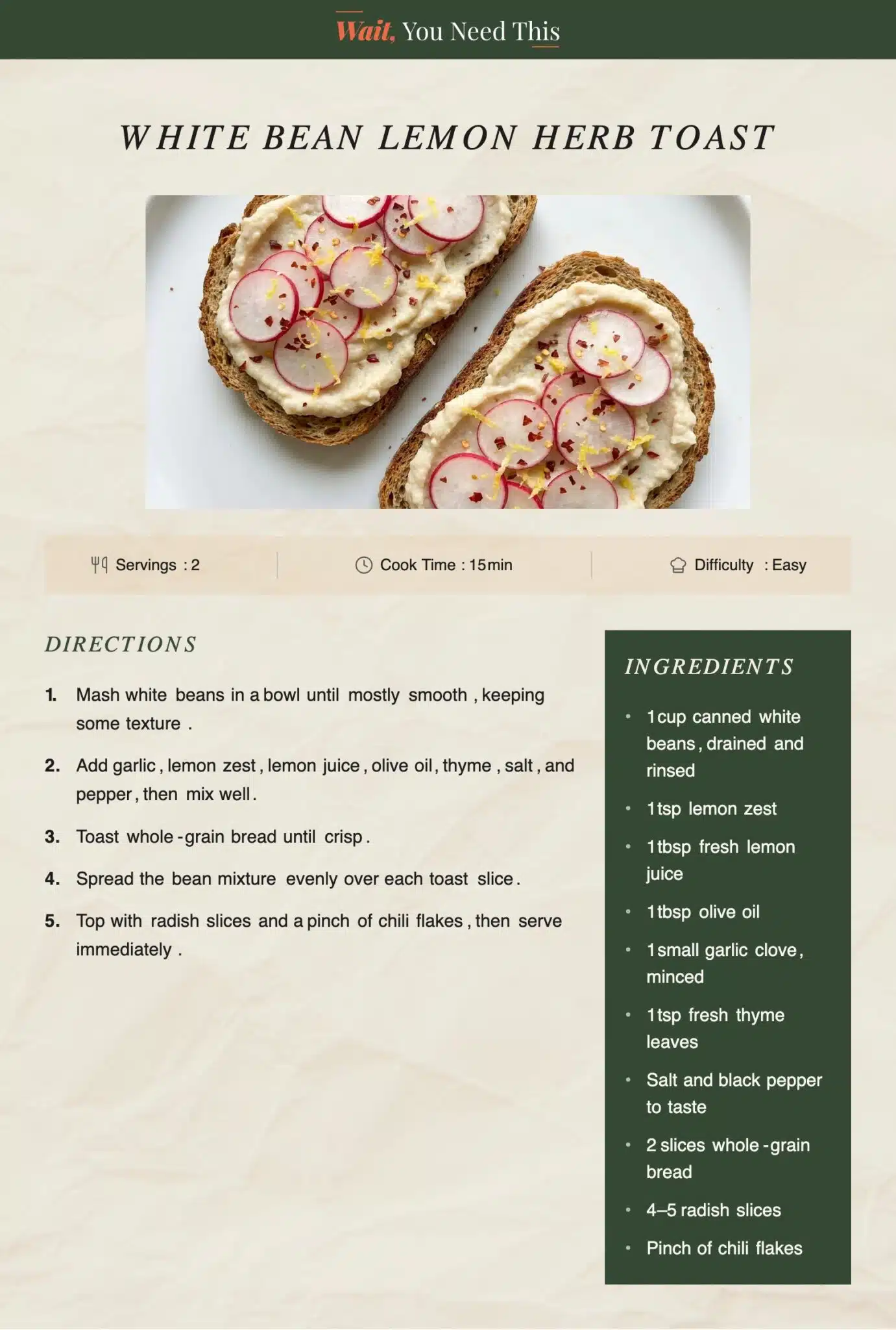 White Bean Lemon Herb Toast