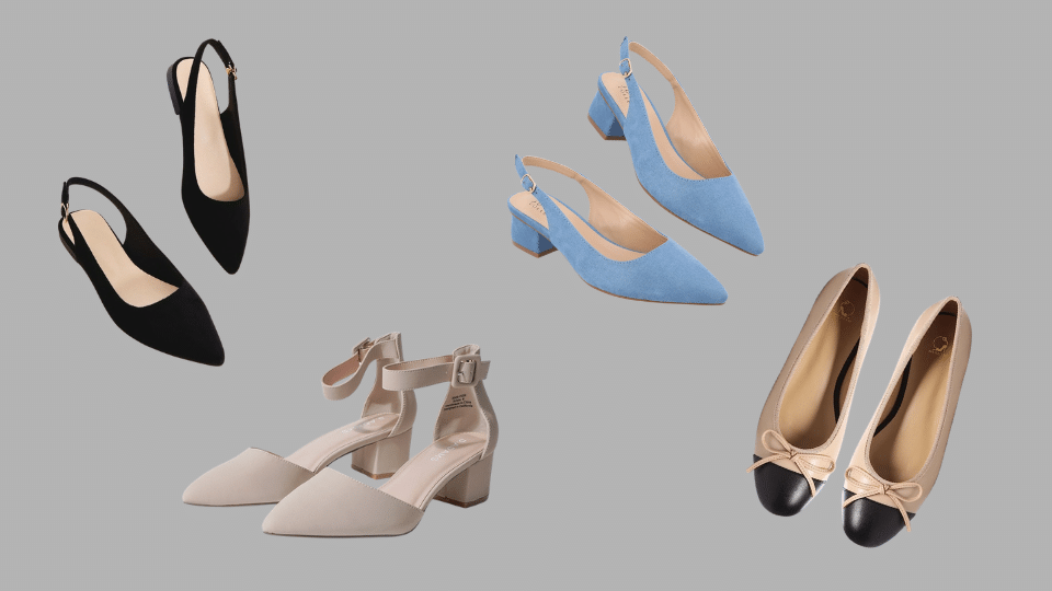 black slingback heels blue low block heels nude ankle strap pumps and beige cap toe flats for court appropriate footwear