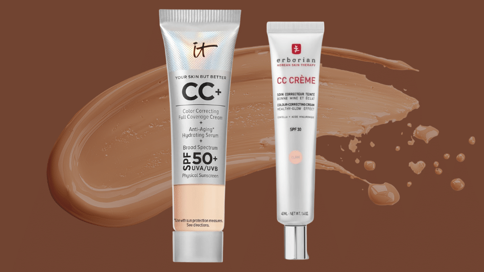 cc cream makeup tubes showing color correcting coverage used to even skin tone and reduce redness and dullness