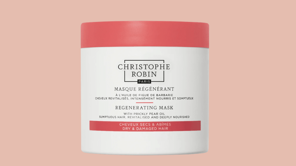 christophe robin regenerating mask with prickly pear oil in white jar for nourishing and smoothing fine dry hair