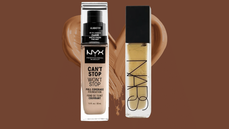 cream foundation makeup bottles showing rich smooth texture used for full coverage and hydrated skin finish