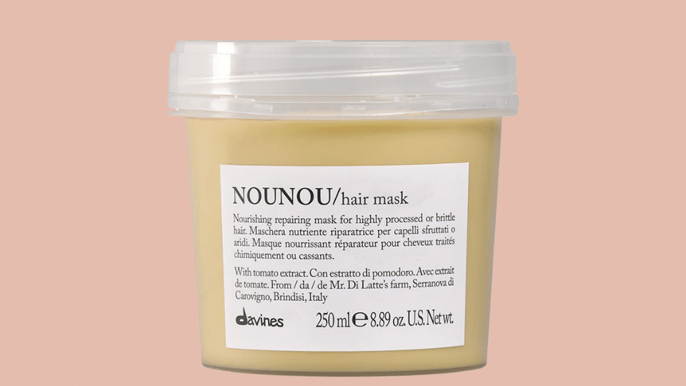 davines nounou nourishing repair hair mask in yellow tub for restoring fine damaged hair without weighing it down