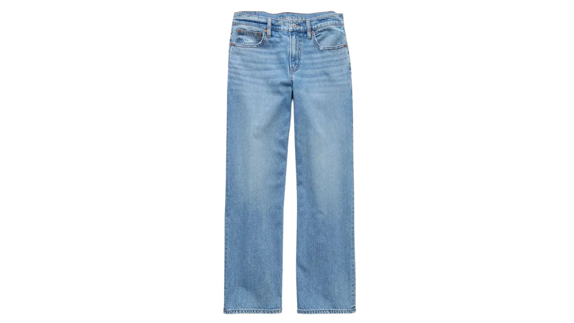 light wash stove pipe denim jeans are centered on a white background