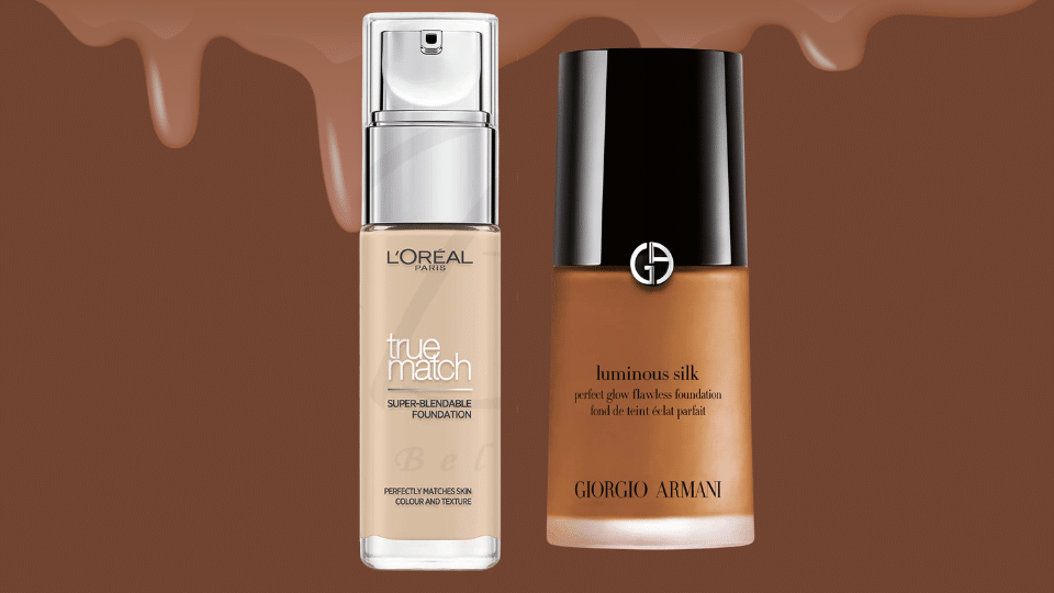 liquid foundation bottles showing smooth skin coverage makeup used for even complexion and natural finish