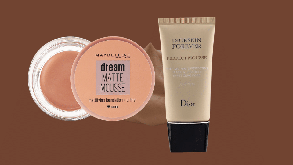 mousse foundation makeup in jar and tube showing airy whipped texture used for lightweight matte skin coverage