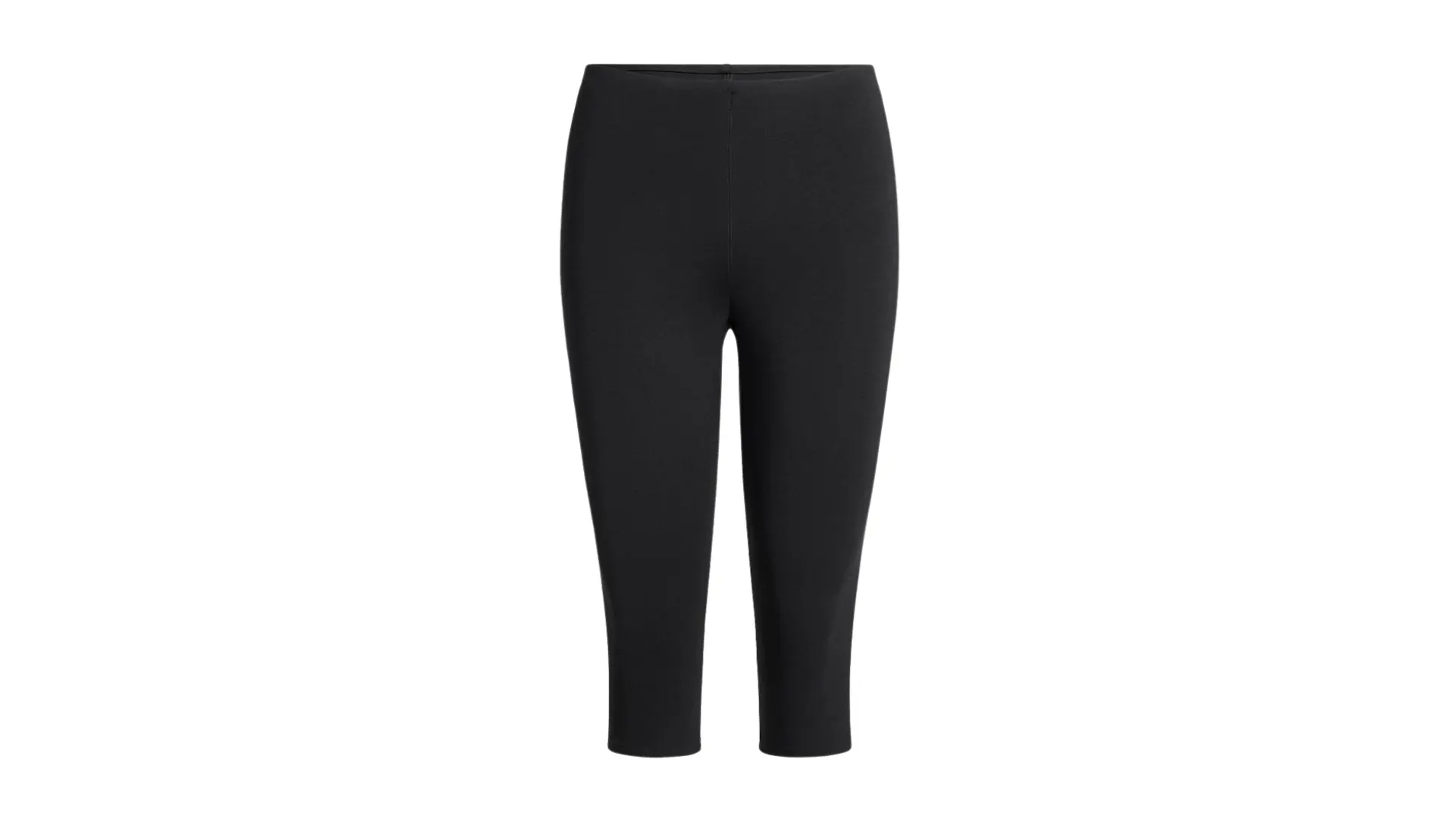 black capri leggings featuring a tight stretch fit and a high waistband against a plain white background