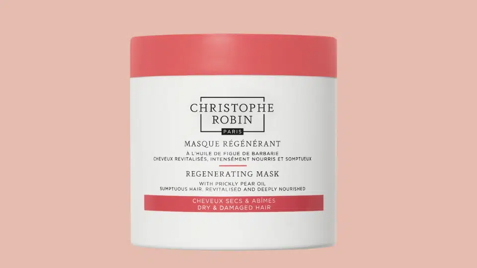 christophe robin regenerating mask with prickly pear oil in white jar for nourishing and smoothing fine dry hair