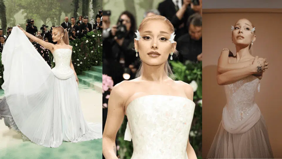 ariana grande in breathtaking old hollywood lilore gown at the 2024 met gala sleeping beauties theme