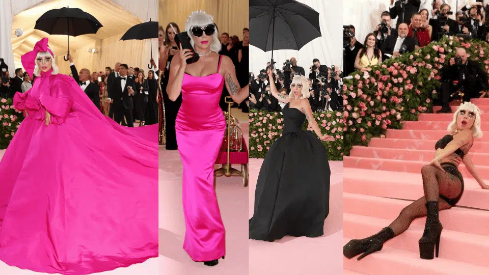 lady gaga in brandon maxwell with 25 ft train and 2m diamonds performing four looks at the 2019 met gala camp notes on fashion