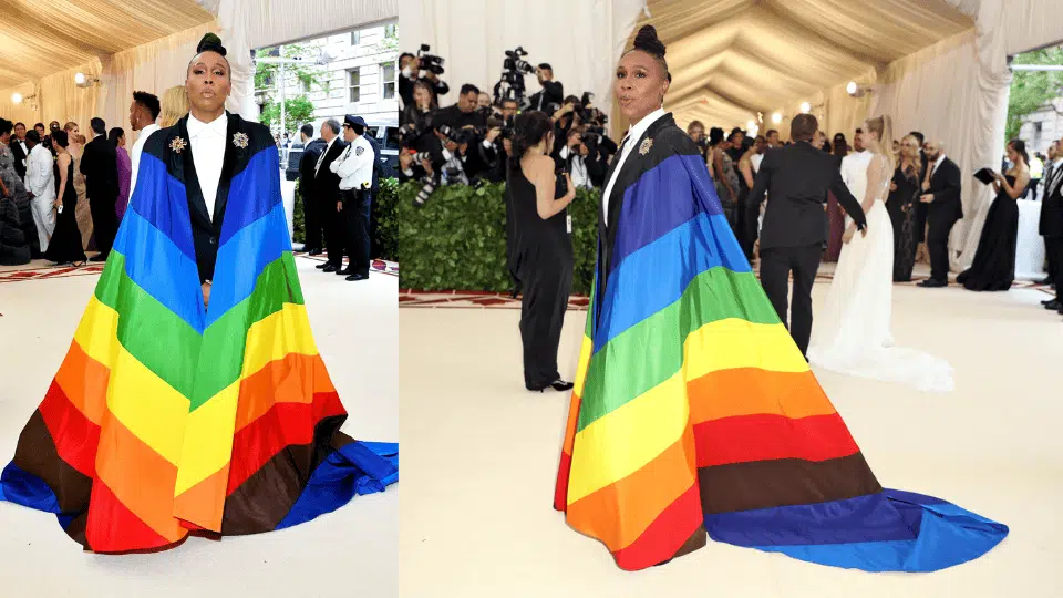 lena waithe in carolina herrera suit at the 2018 met gala heavenly bodies fashion and the catholic imagination theme