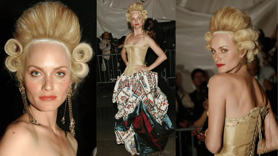 amber valletta in marie antoinette regalia with voluminous galliano skirt at the 2004 met gala dangerous liaisons theme