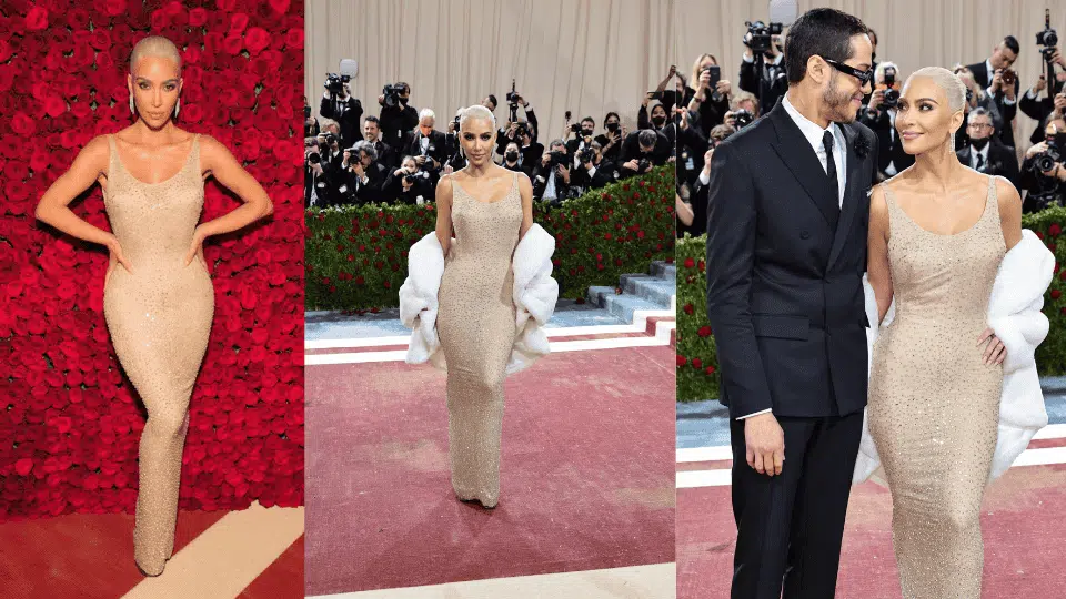 kim kardashian in marilyn monroe happy birthday dress by jean louis at the 2022 met gala gilded glamour theme