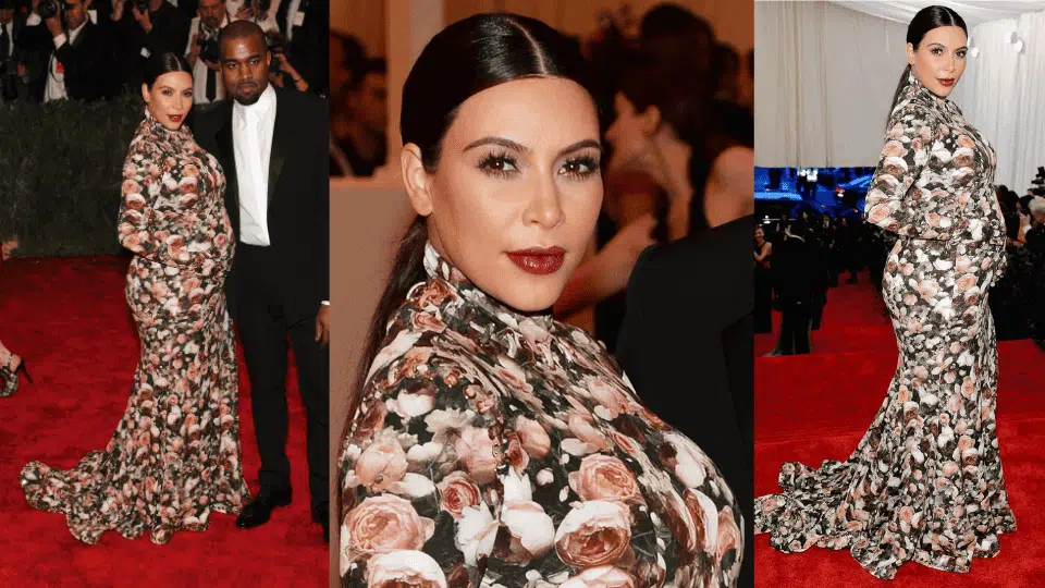 kim kardashian in floral givenchy maternity gown at the 2013 met gala punk china through the looking glass theme