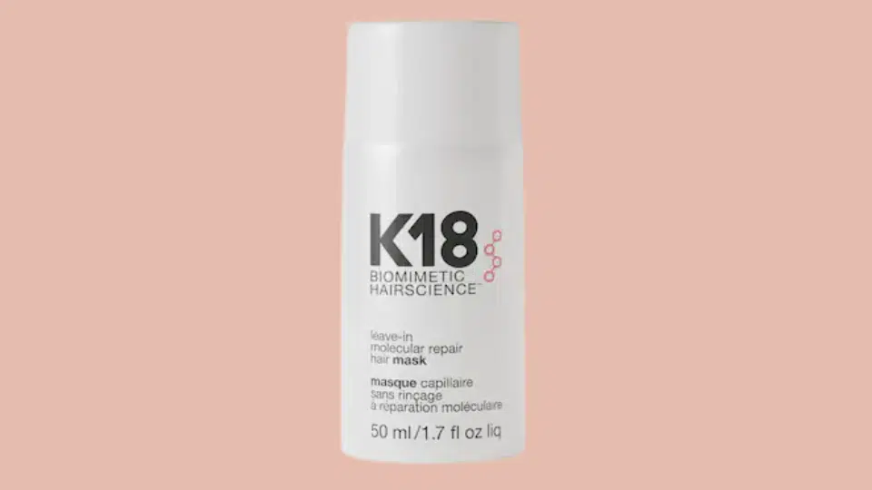 k18 leave in molecular repair hair mask for fine hair in sleek white bottle for lightweight strengthening treatment