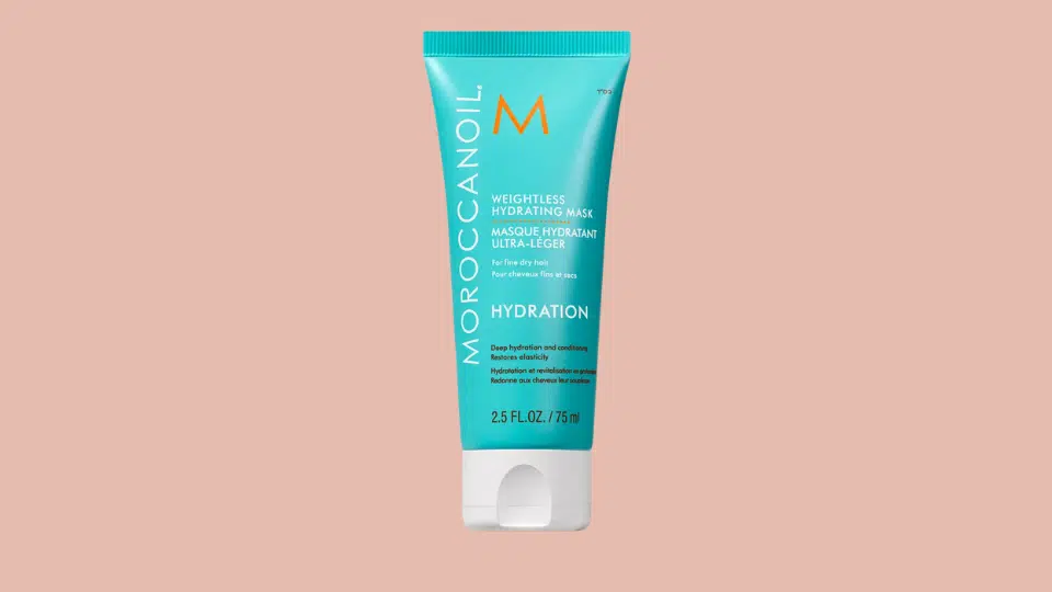 moroccanoil weightless hydrating mask in turquoise tube for fine hair moisture without heaviness