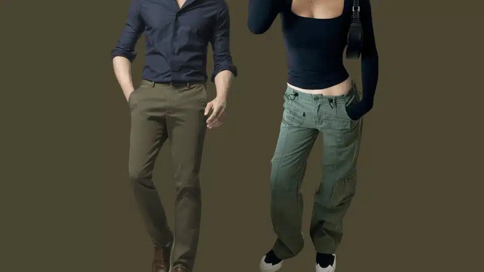 navy button down shirt, navy hoodie and navy crop top styled with olive and army green pants and casual shoe