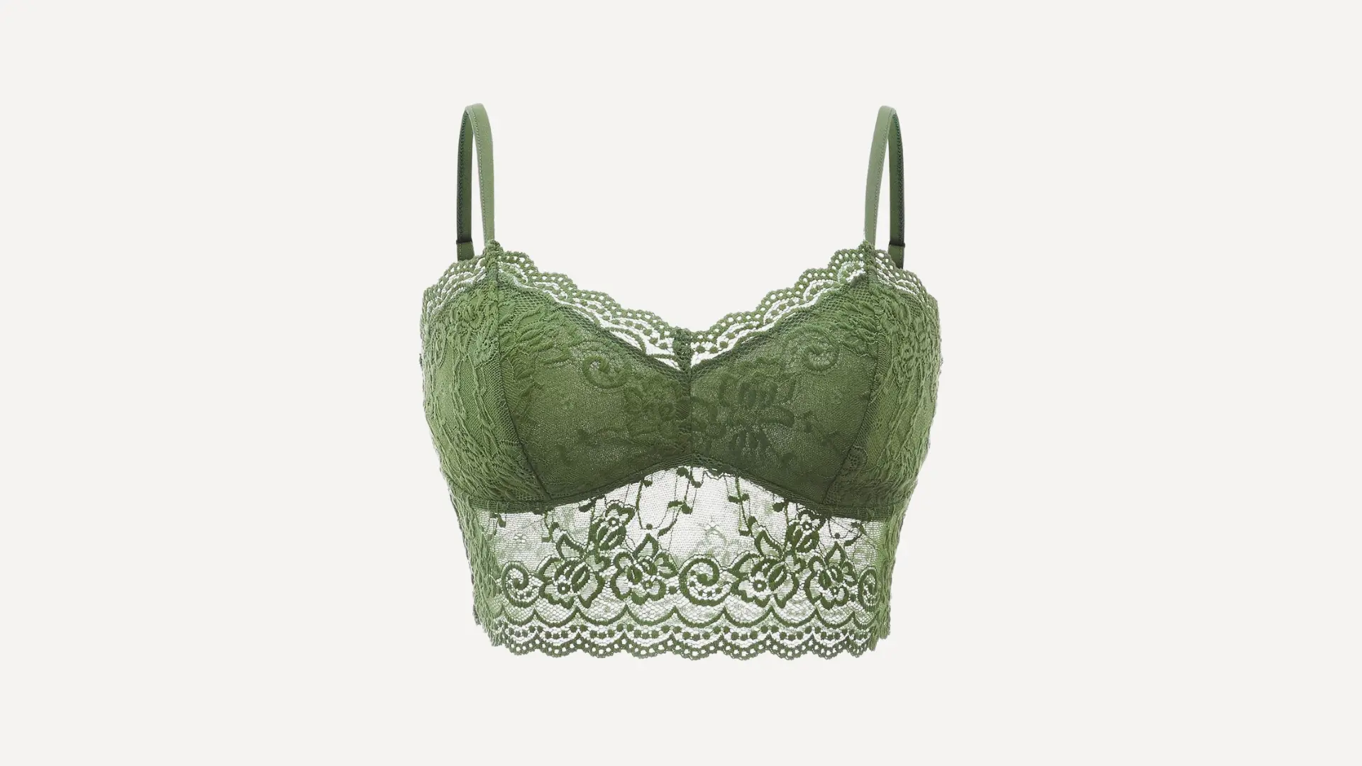 white floral bralette with blue and green embroidery, thin straps, and a structured bodice on a plain background