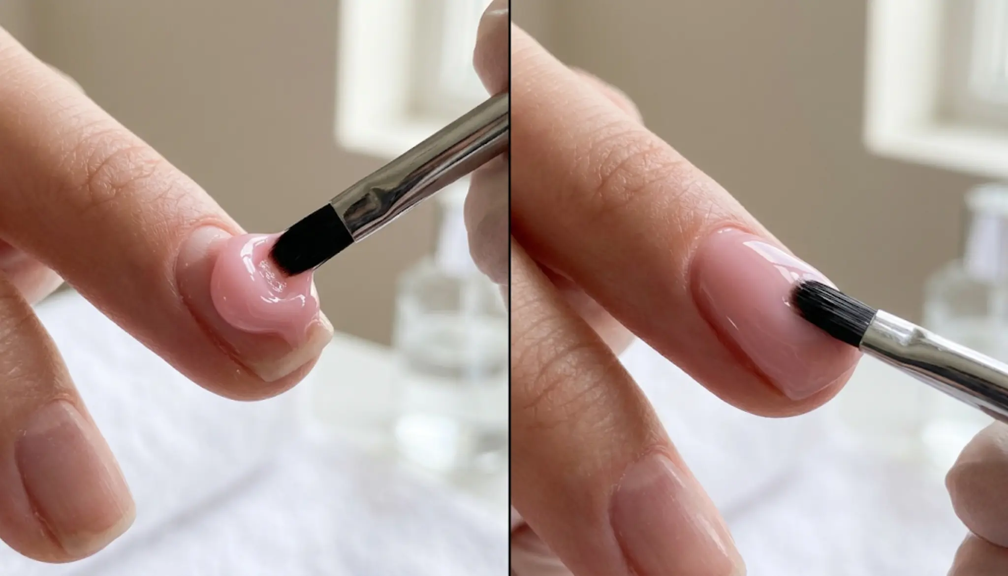 Applying thick gel on the left, smooth gel on right