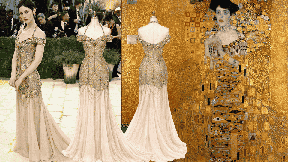 gracie abrams in chanel gold gown inspired by klimt portrait at met gala