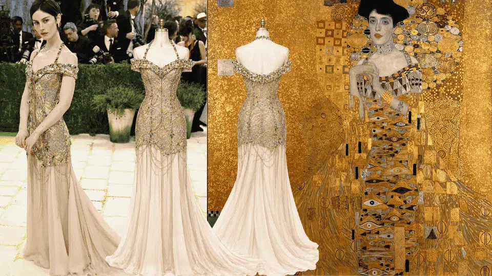 gracie abrams in chanel gold gown inspired by klimt portrait at met gala