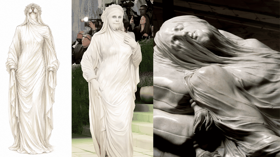 heidi klum in mike marino veiled sculpture inspired draped gown at met gala