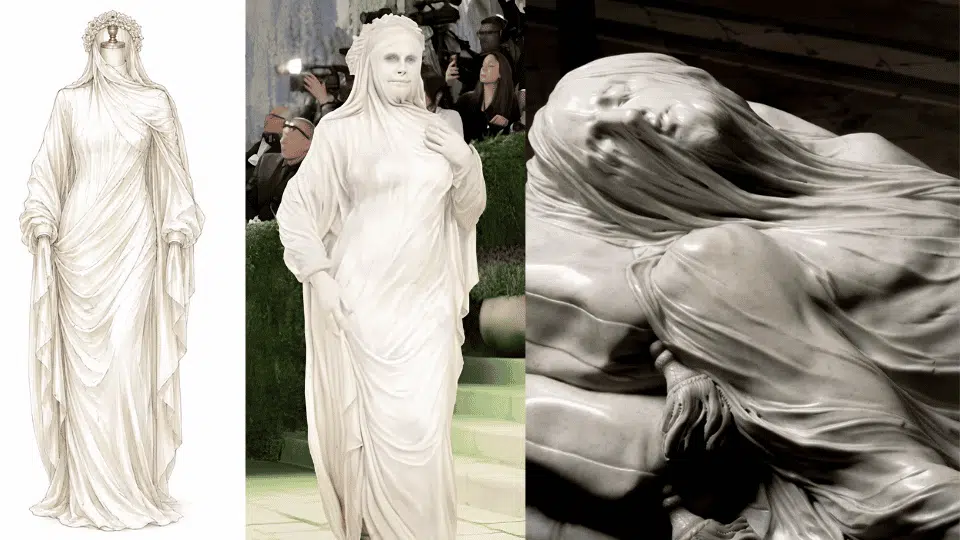 heidi klum in mike marino veiled sculpture inspired draped gown at met gala