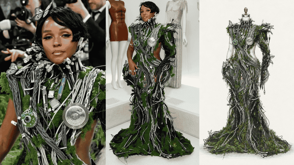 janelle monáe in christian siriano moss gown with butterflies and crystal details