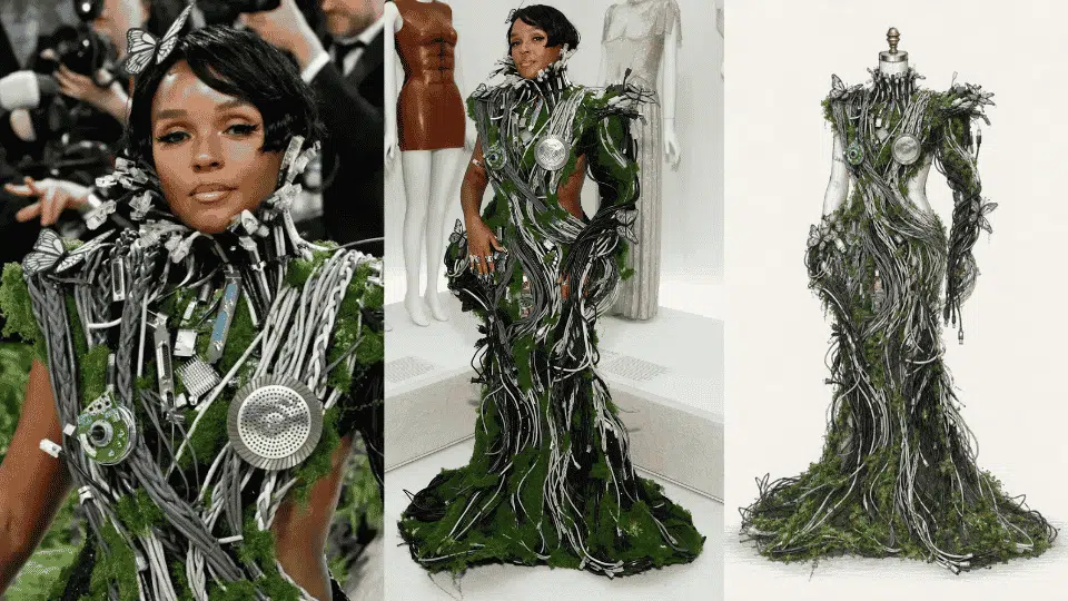 janelle monáe in christian siriano moss gown with butterflies and crystal details