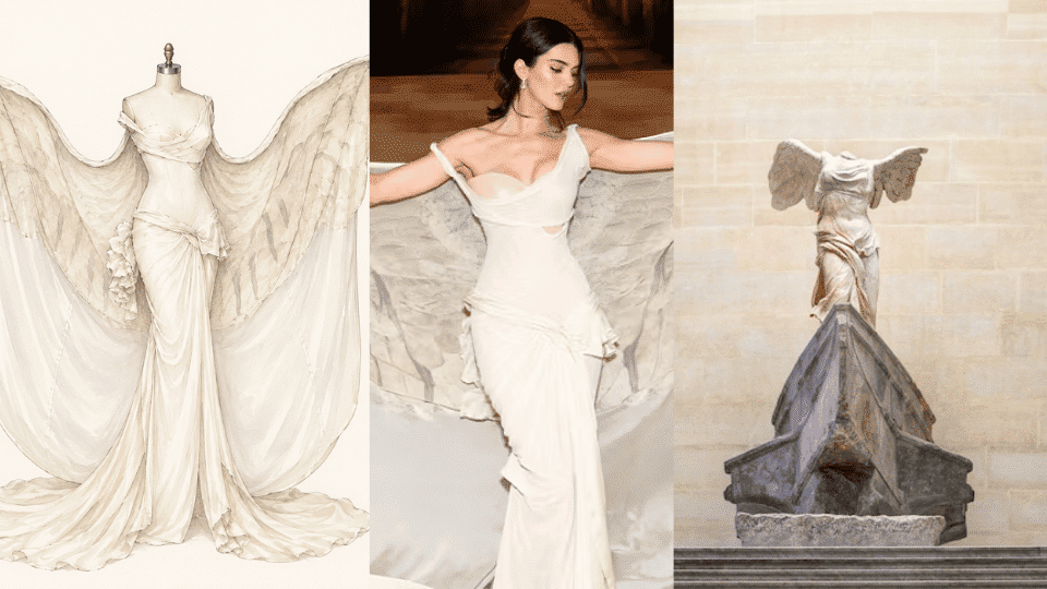 kendall jenner in zac posen for gap flowing white draped gown at met gala