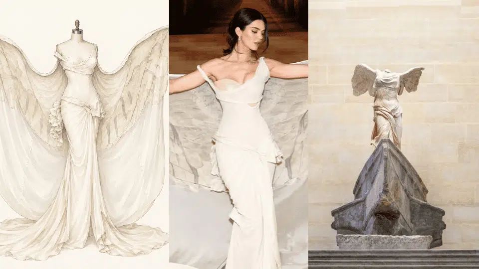 kendall jenner in zac posen for gap flowing white draped gown at met gala