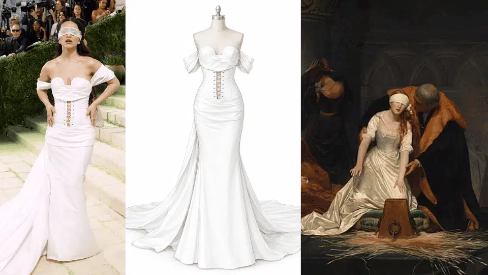 rachel zegler in prabal gurung white gown with sheer blindfold at met gala