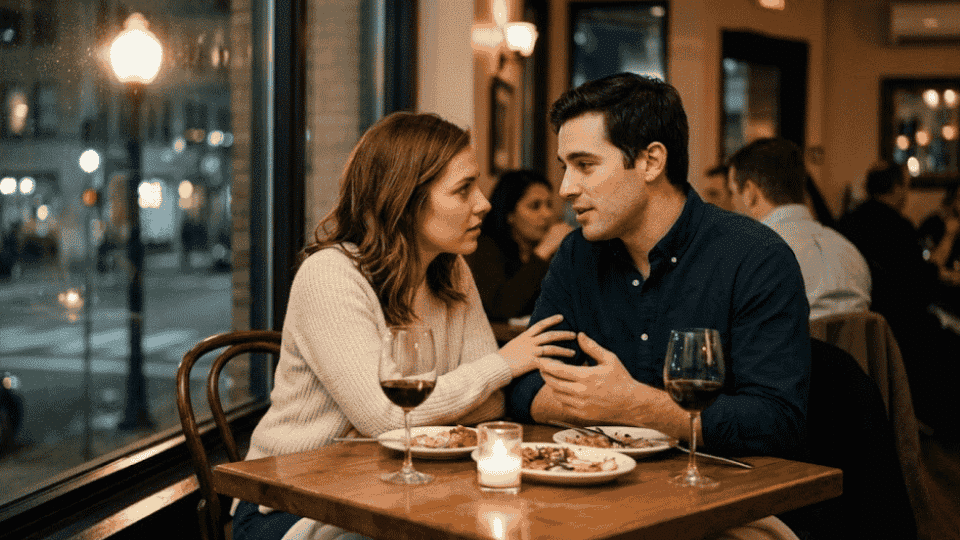 a couple talking about some interesting topic and deep on a date