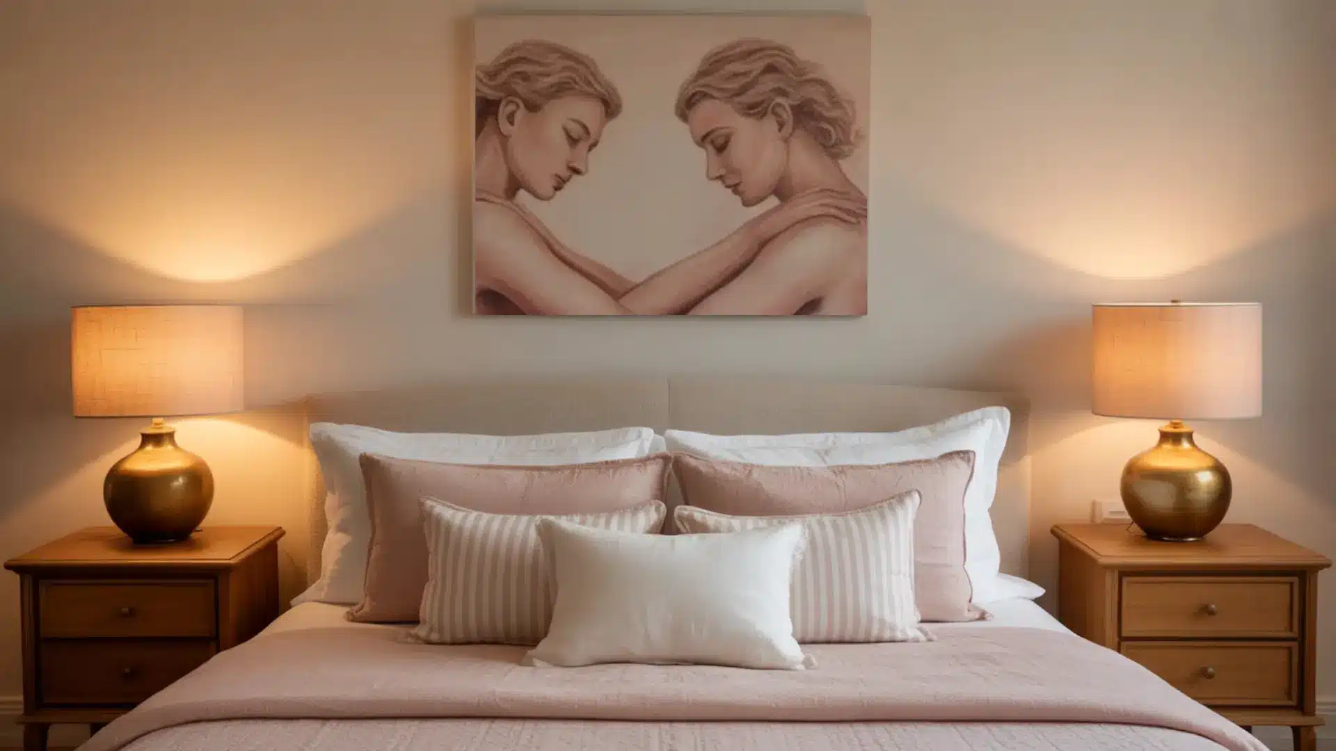 a feng shui bedroom with paired nightstands and balanced decor to support romance and connection (1)