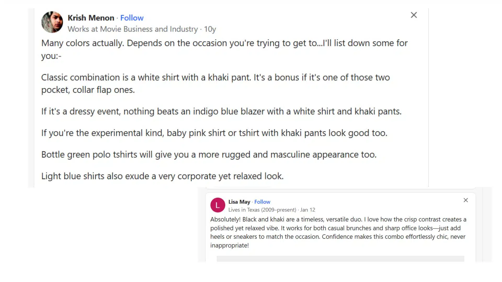 a quora post by krish Menon and Lisa sharing the tips related to khaki