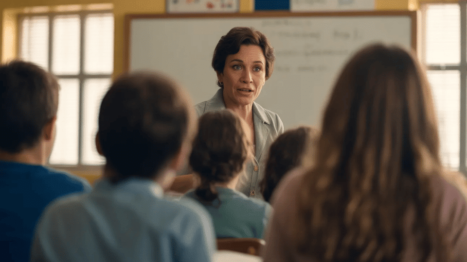 a teacher talking about something interesting topic and creative in an interactive classroom