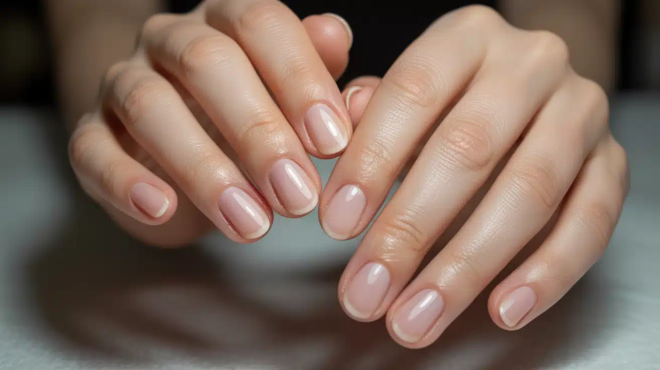 bare nails buffed smooth with cuticle oil shine showing a healthy natural surface without any polish or color
