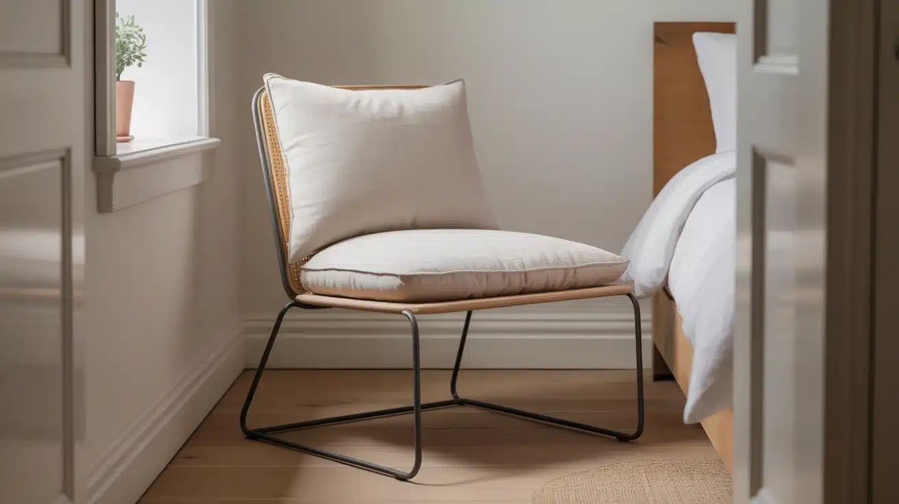 Compact chair placed in the corner of a small bedroom