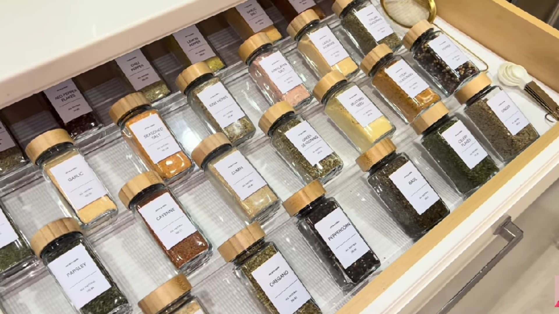 Adding practical kitchen storage pieces like baskets and countertop caddies