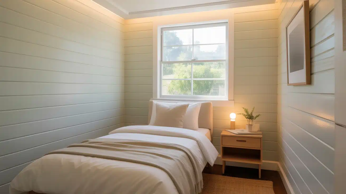Light-colored walls making a small bedroom feel open