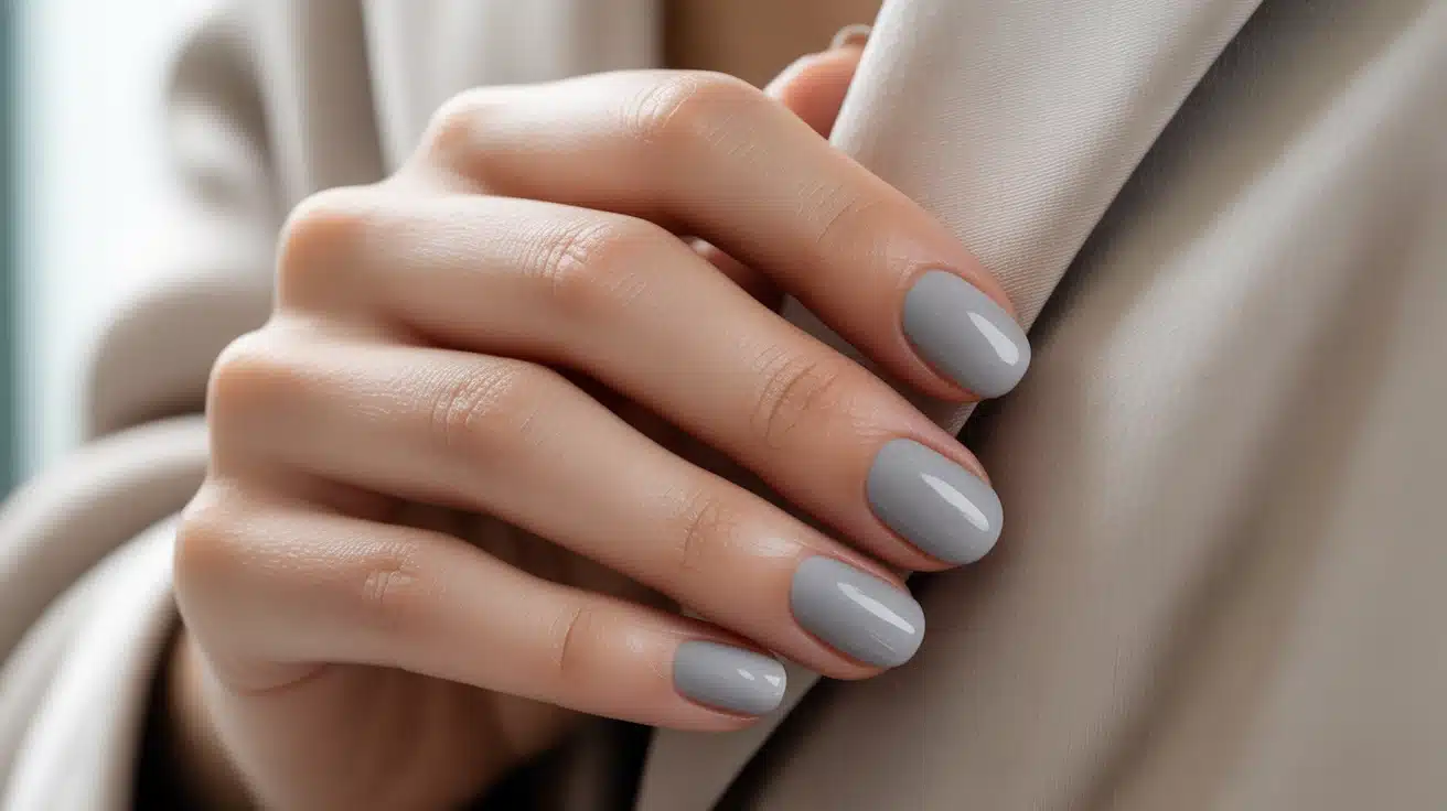 light grey nails with smooth glossy surface offering a neutral modern look that pairs easily with everyday style
