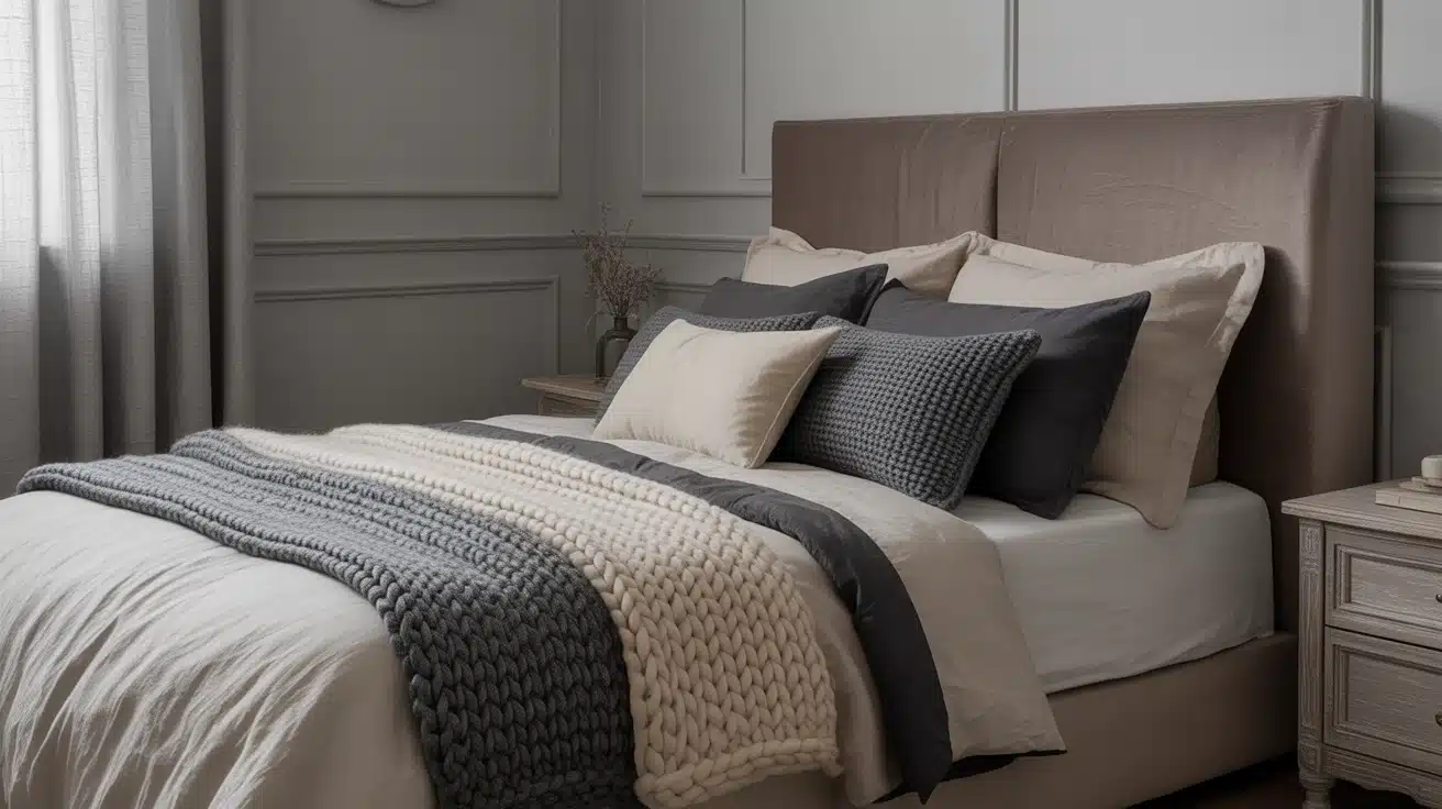 Monochrome color scheme in a small bedroom interior