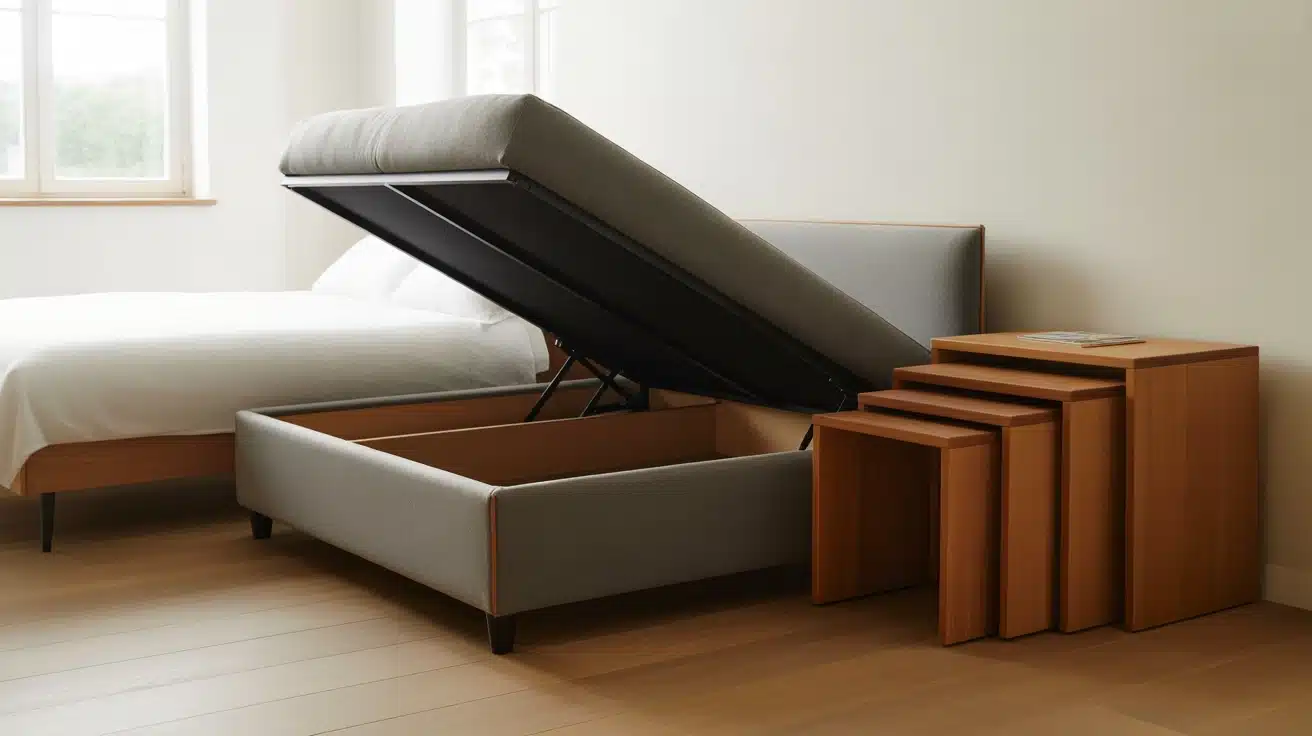 Multi-functional furniture in a compact guest bedroom