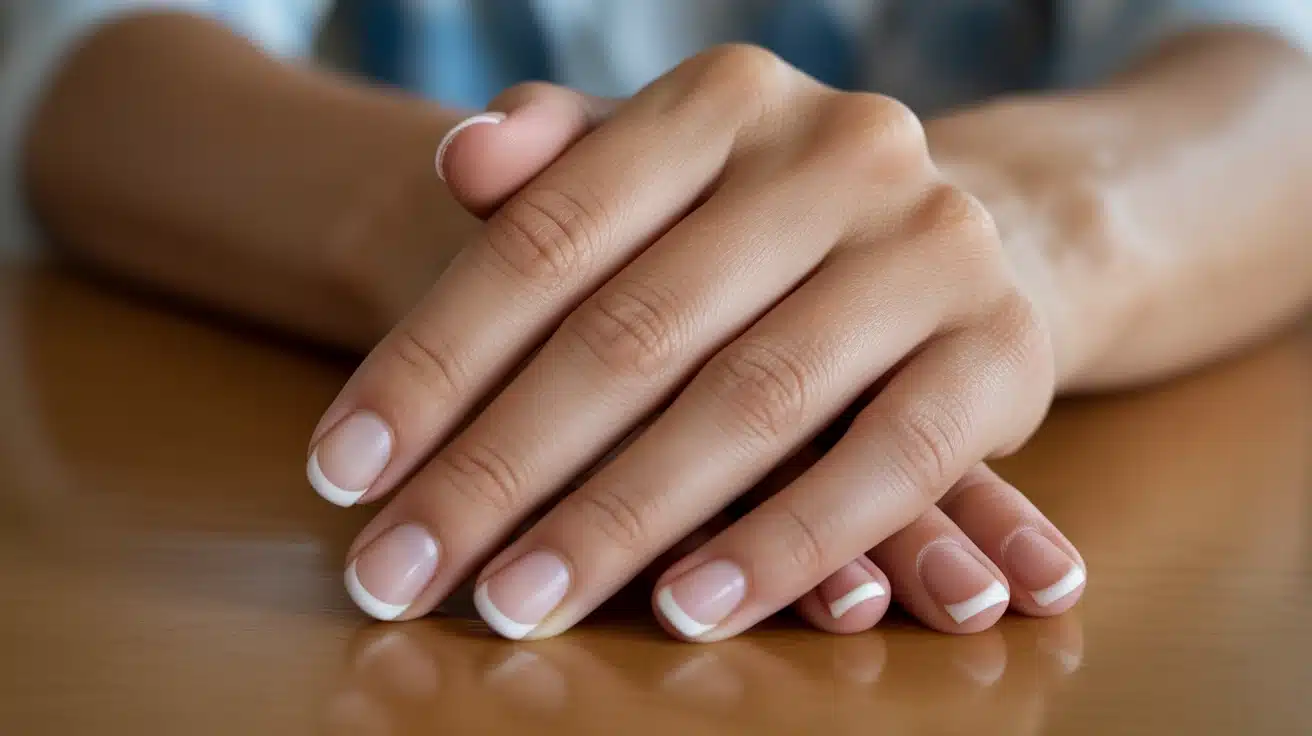 short nails with clean white French tips defining the edge while keeping a simple classic and natural appearance