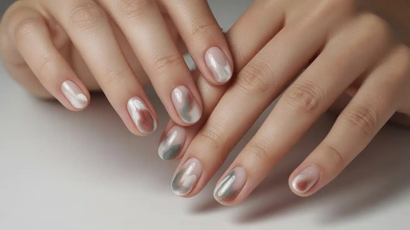 simple and elegant minimalist blooming gel nails with soft, tonal color designs