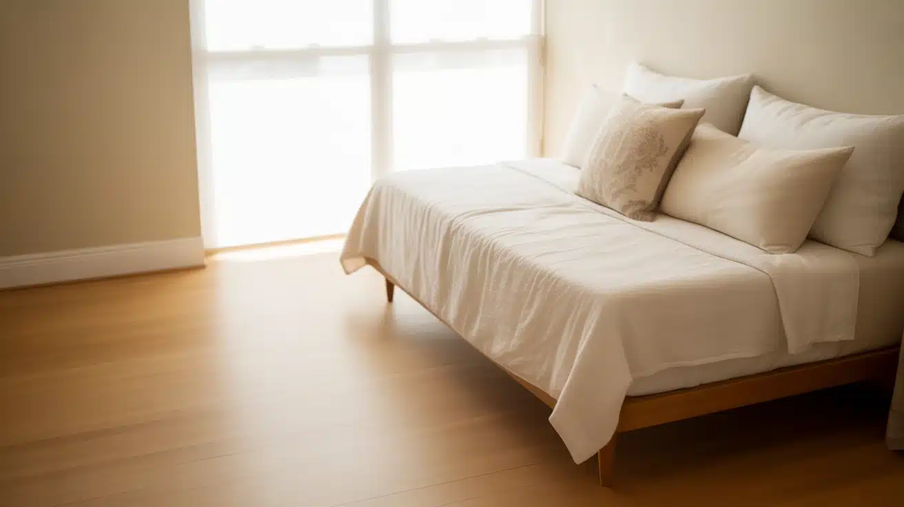 Small guest room with a wall-placed daybed and open floor space