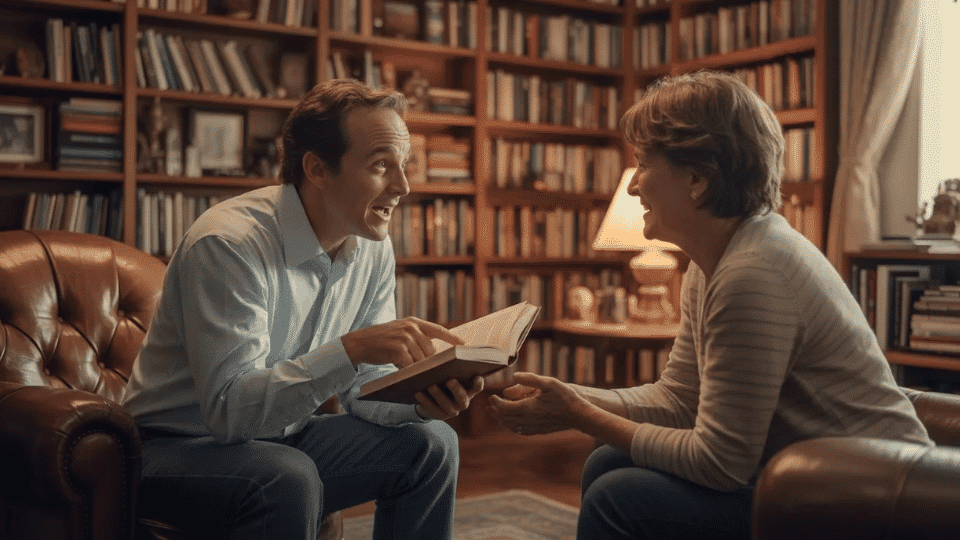 two people guiding each other with interesting and personal topics of conversation in a comforting environment