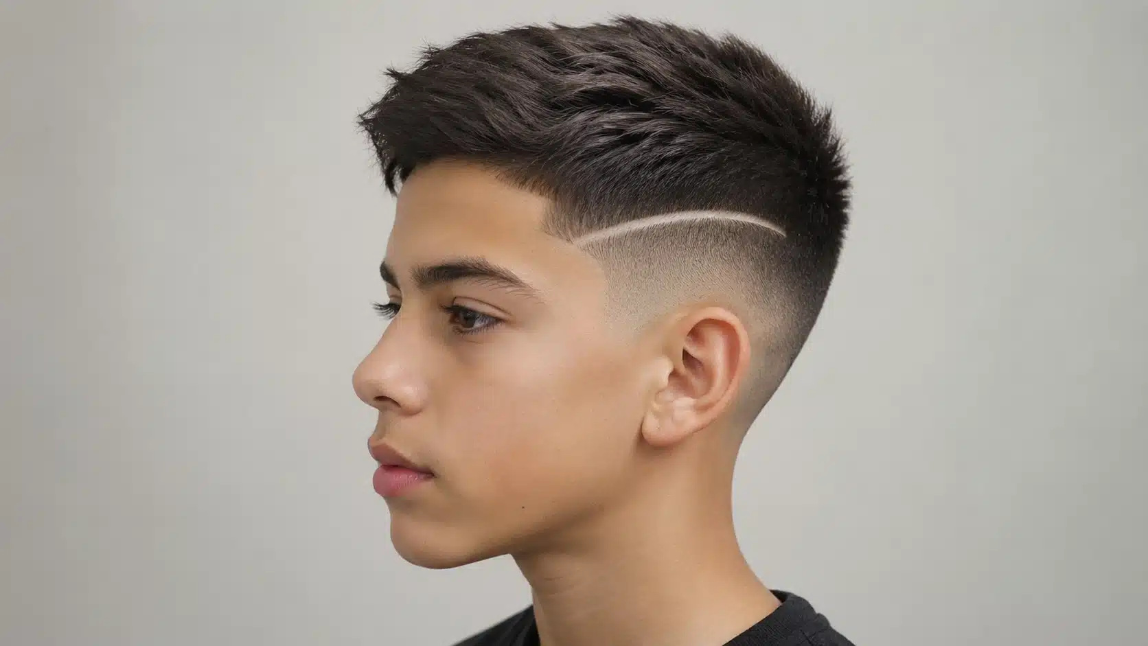 boys haircut with design featuring a neat crew cut with a simple shaved side line