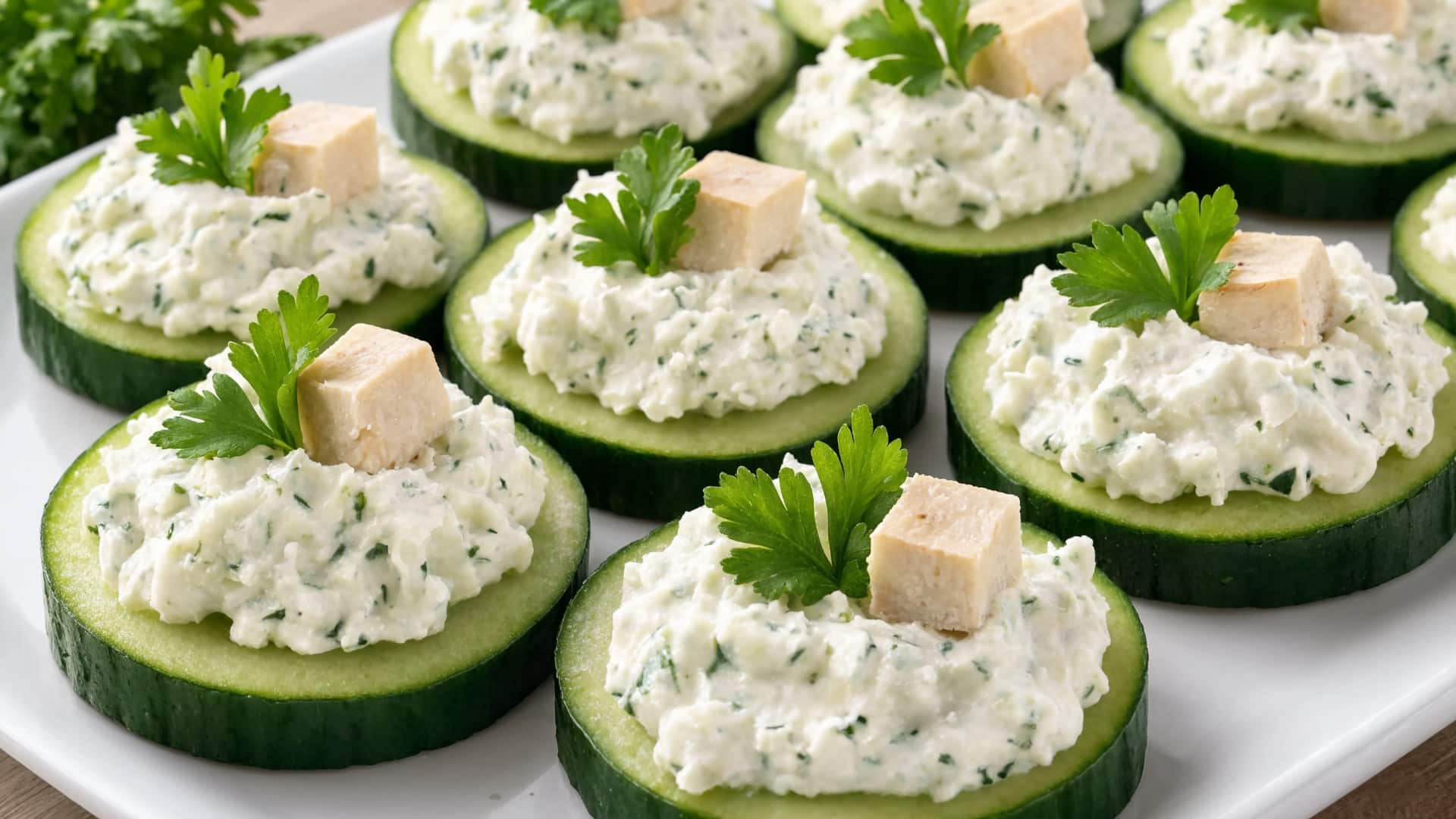 crisp cucumber bites topped with spreads and herbs perfect light refreshing snack
