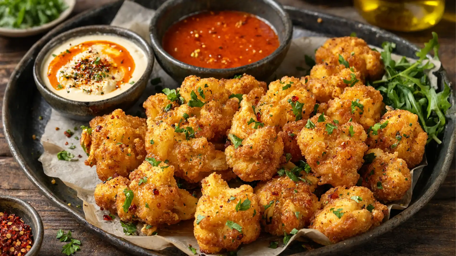 crispy fried cauliflower bites light crunchy vegetarian snack for party tables (1)