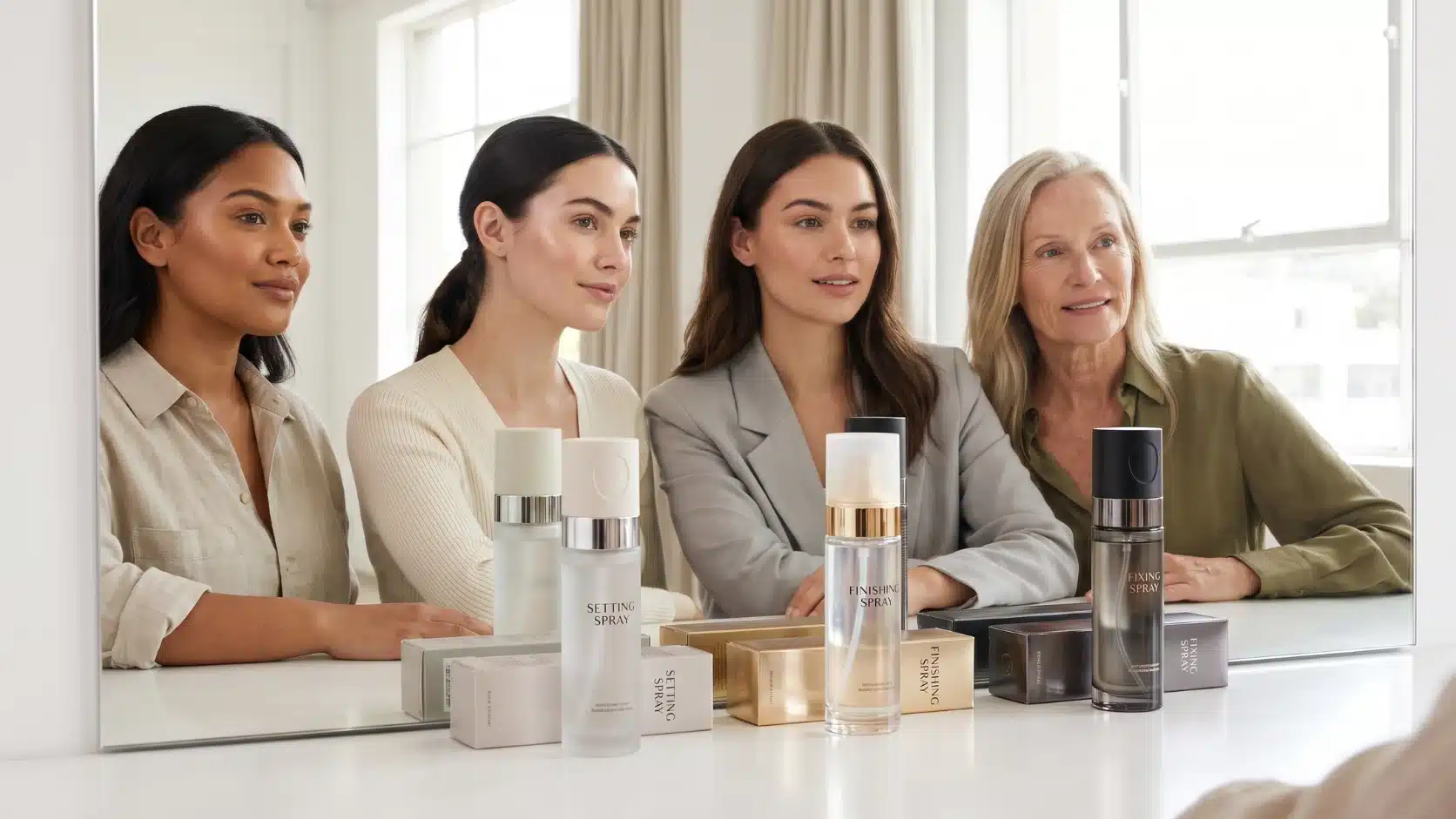 different skin types with setting spray and finishing spray choices for oily dry and textured skin